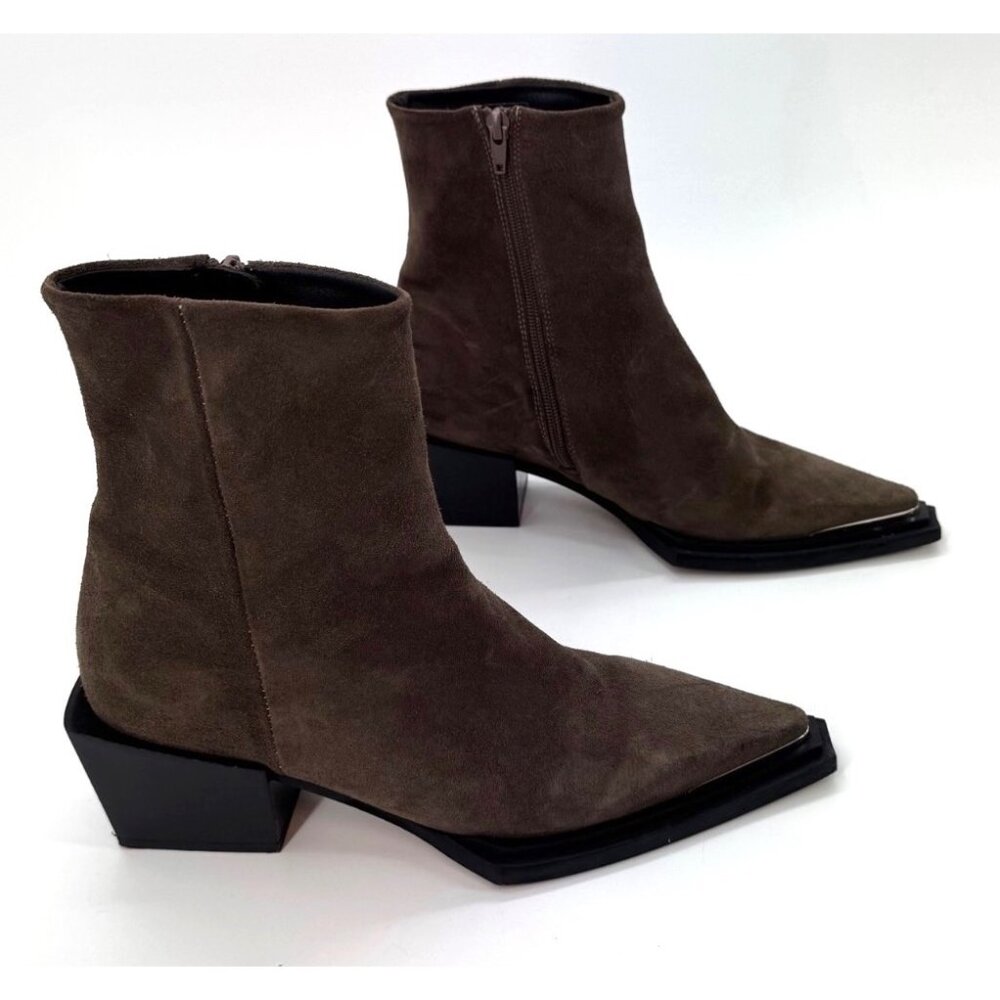 Top Shop Riley Brown Suede Pointed-Toe Ankle Boots size 8.5 Western Chunky Heel
